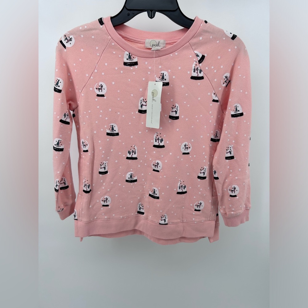 NWT Girls Peek Sweatshirt Large Size 10 Pink Snow globe Stars 100% Cotton